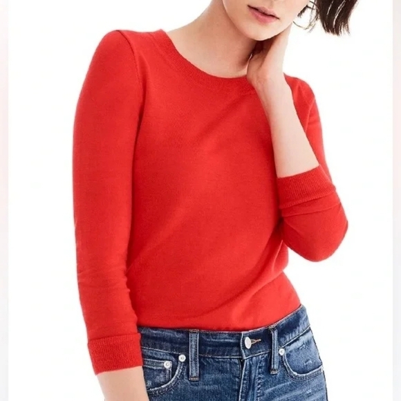 J. Crew Sweaters - J. Crew Red Merino Wool Crew Neck 3/4 Sleeve Sweater